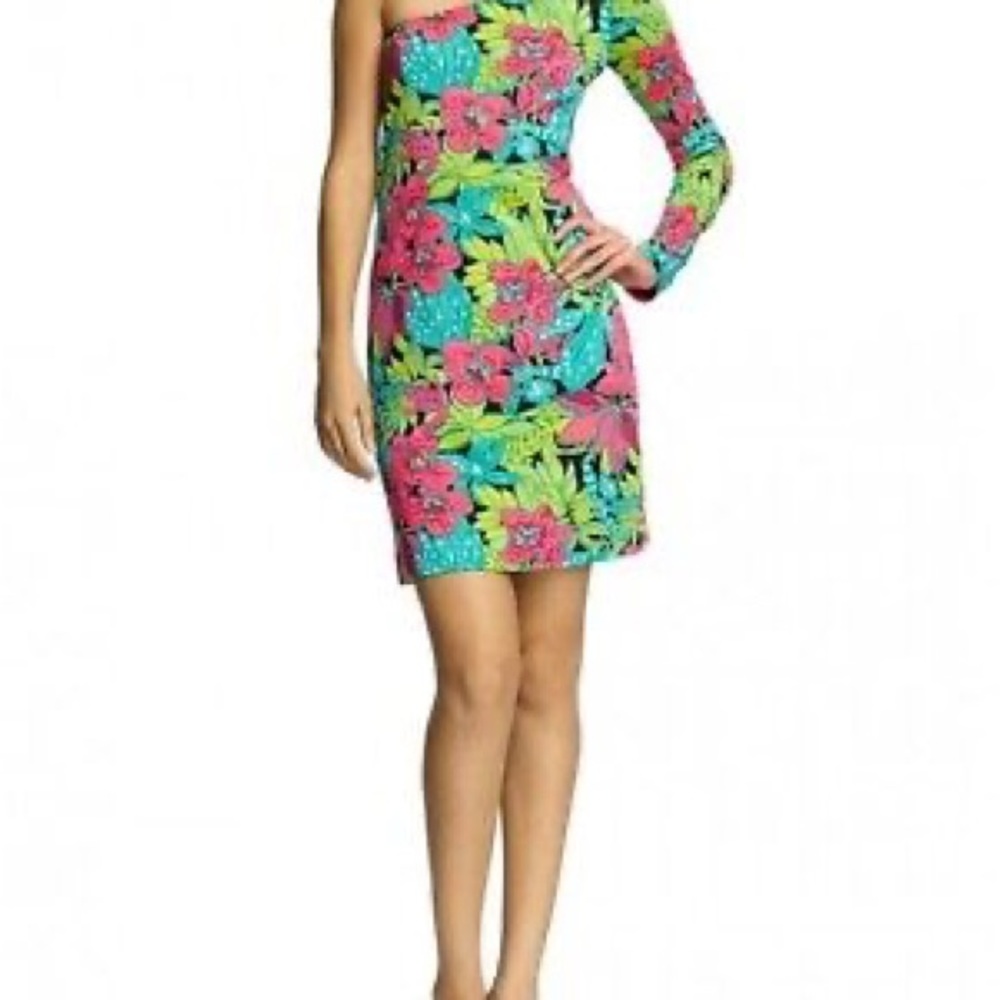 Lilly Pulitzer Whitaker One Shoulder Skip On It Silk Jersey Dress - size Medium